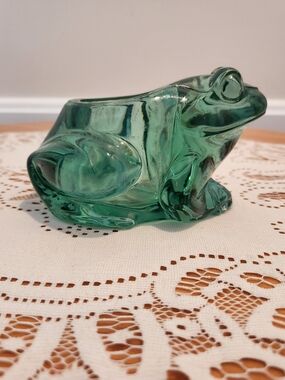 Indiana Glass Aqua Green "Candle Lane Critters" Frog Candle Holder